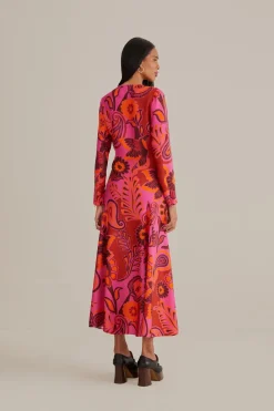 FARM Rio  Robes Longues<Robe longue rose à manches longues et fleurs audacieuses