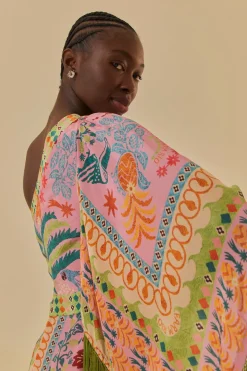 FARM Rio  Robes Longues<Robe longue rose à une épaule avec foulard Queen Fruits