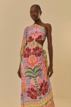 FARM Rio  Robes Longues<Robe longue rose à une épaule avec foulard Queen Fruits