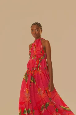 FARM Rio  Robes Longues<Robe longue rouge sans manches à fleurs Pietra