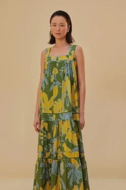 FARM Rio  Robes Longues<Robe longue sans manches à croquis de feuillage vert