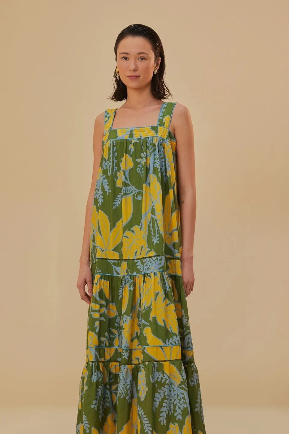 FARM Rio Robes Longues<Robe longue sans manches à croquis de feuillage vert