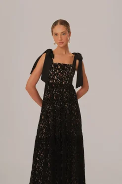FARM Rio  Robes Longues<Robe longue sans manches en dentelle de velours noir