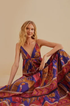 FARM Rio  Robes Longues<Robe longue sans manches en mosaïque Blue Forest