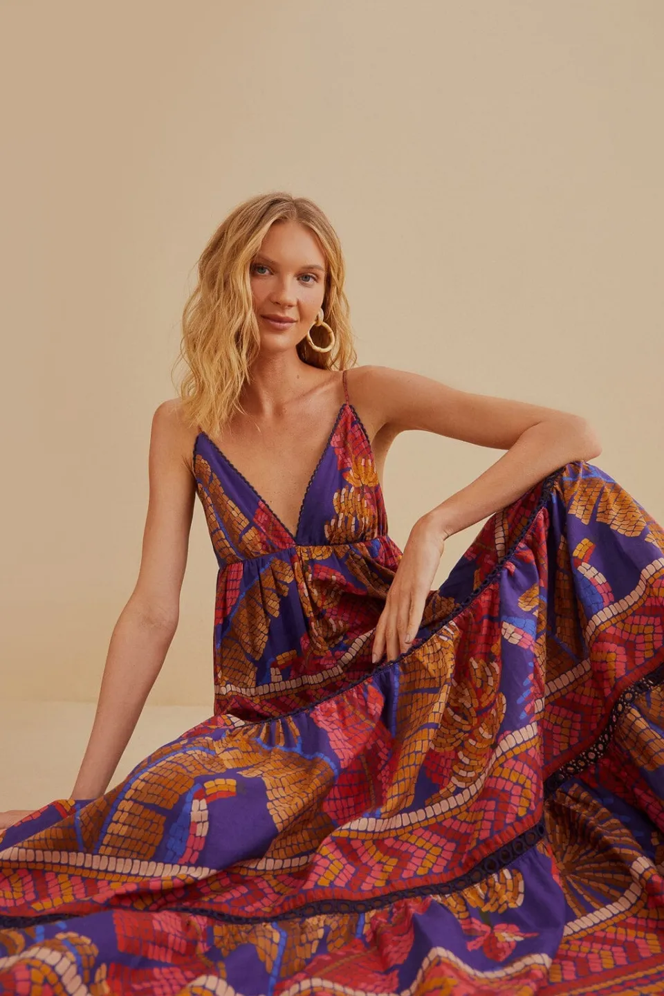 FARM Rio Robes Longues<Robe longue sans manches en mosaïque Blue Forest