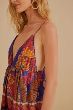 FARM Rio  Robes Longues<Robe longue sans manches en mosaïque Blue Forest