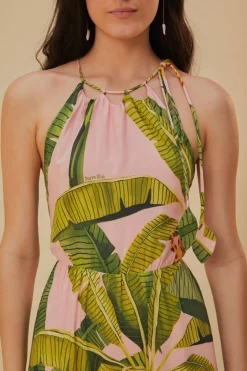 FARM Rio  Robes Longues<Robe longue sans manches rose à feuilles de bananier