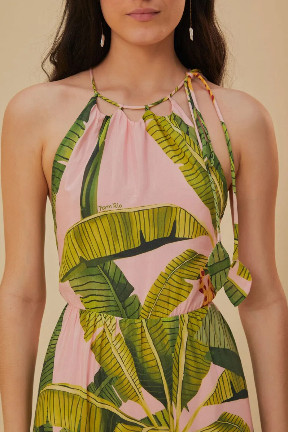 FARM Rio Robes Longues<Robe longue sans manches rose à feuilles de bananier
