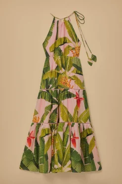 FARM Rio Robes Longues<Robe longue sans manches rose à feuilles de bananier