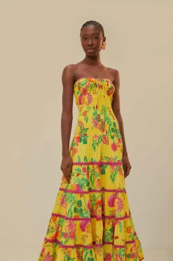 FARM Rio  Robes Longues<Robe longue smockée jaune Delicate Fruit Garden
