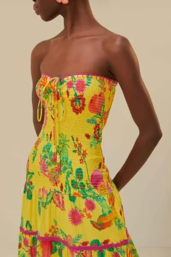 FARM Rio  Robes Longues<Robe longue smockée jaune Delicate Fruit Garden
