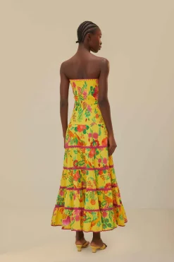 FARM Rio  Robes Longues<Robe longue smockée jaune Delicate Fruit Garden