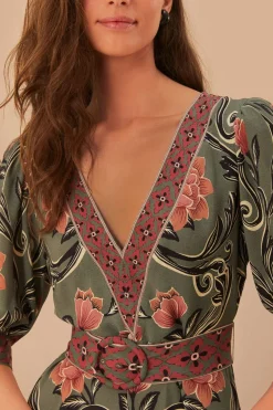 FARM Rio  Robes Longues<Robe longue verte à imprimé floral arabesque