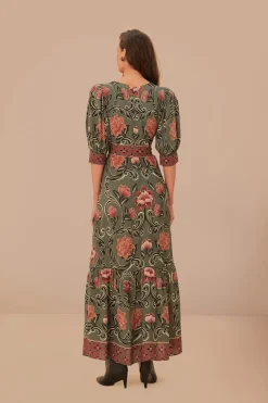 FARM Rio  Robes Longues<Robe longue verte à imprimé floral arabesque
