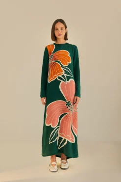 FARM Rio  Robes Longues<Robe longue verte à manches longues et fleurs d'Honolulu