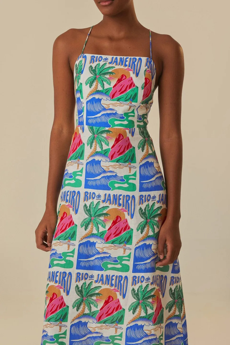 FARM Rio Robes Midi<Robe midi à affiches Carioca blanc cassé