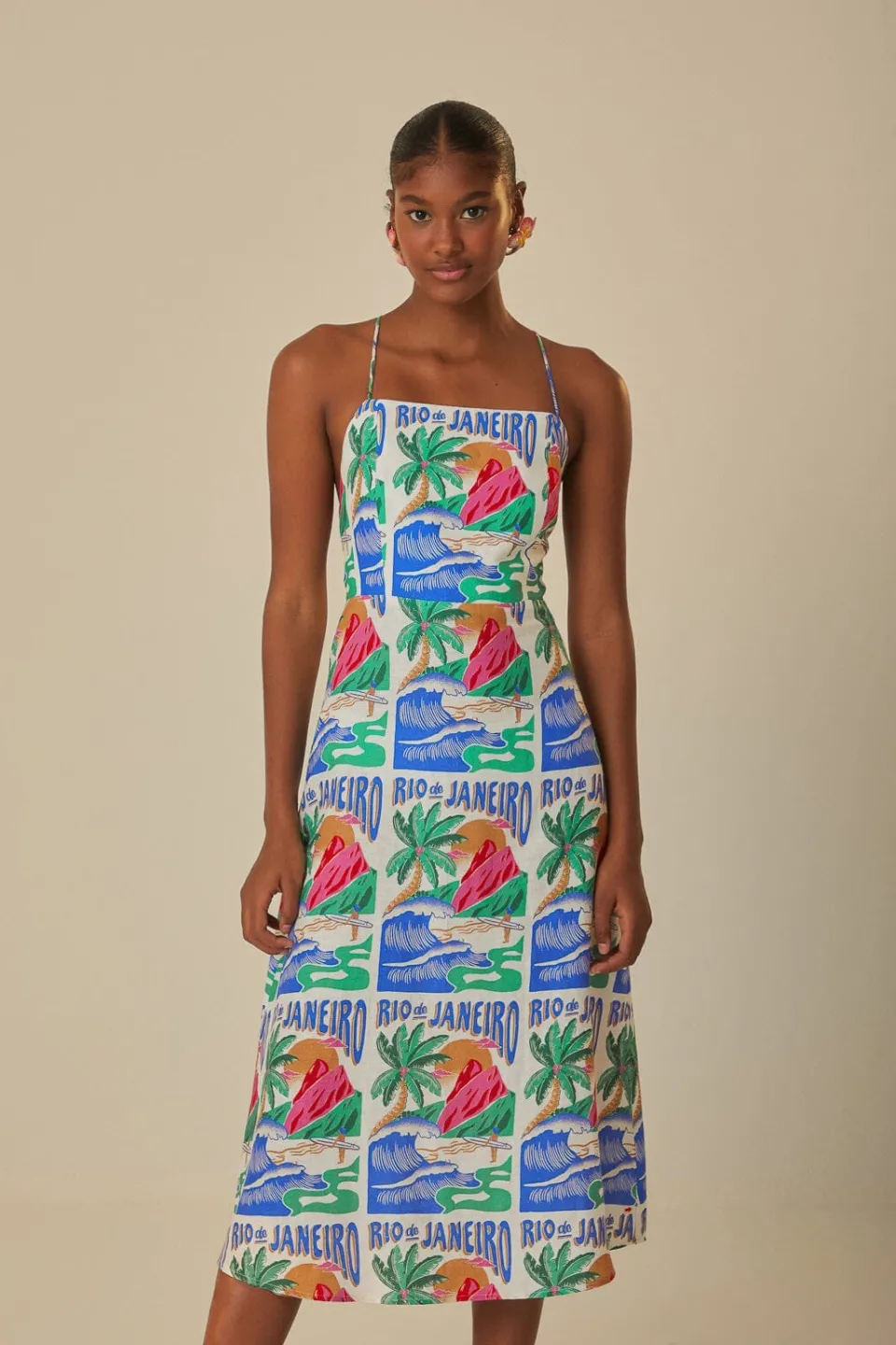FARM Rio Robes Midi<Robe midi à affiches Carioca blanc cassé