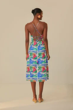 FARM Rio Robes Midi<Robe midi à affiches Carioca blanc cassé