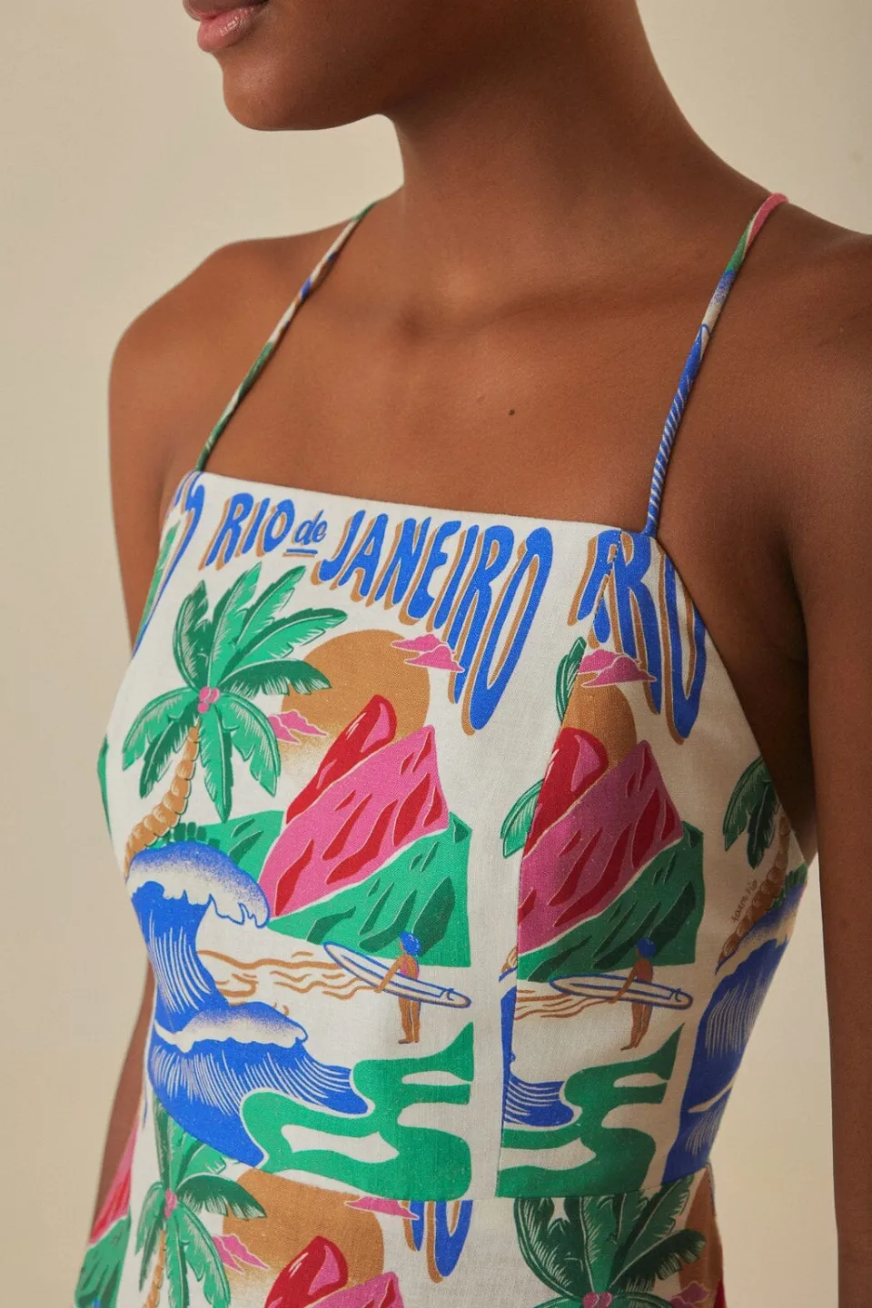 FARM Rio Robes Midi<Robe midi à affiches Carioca blanc cassé
