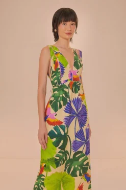 FARM Rio  Robes Midi<Robe midi à col en V Sand Macaw Jungle