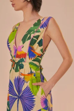 FARM Rio  Robes Midi<Robe midi à col en V Sand Macaw Jungle