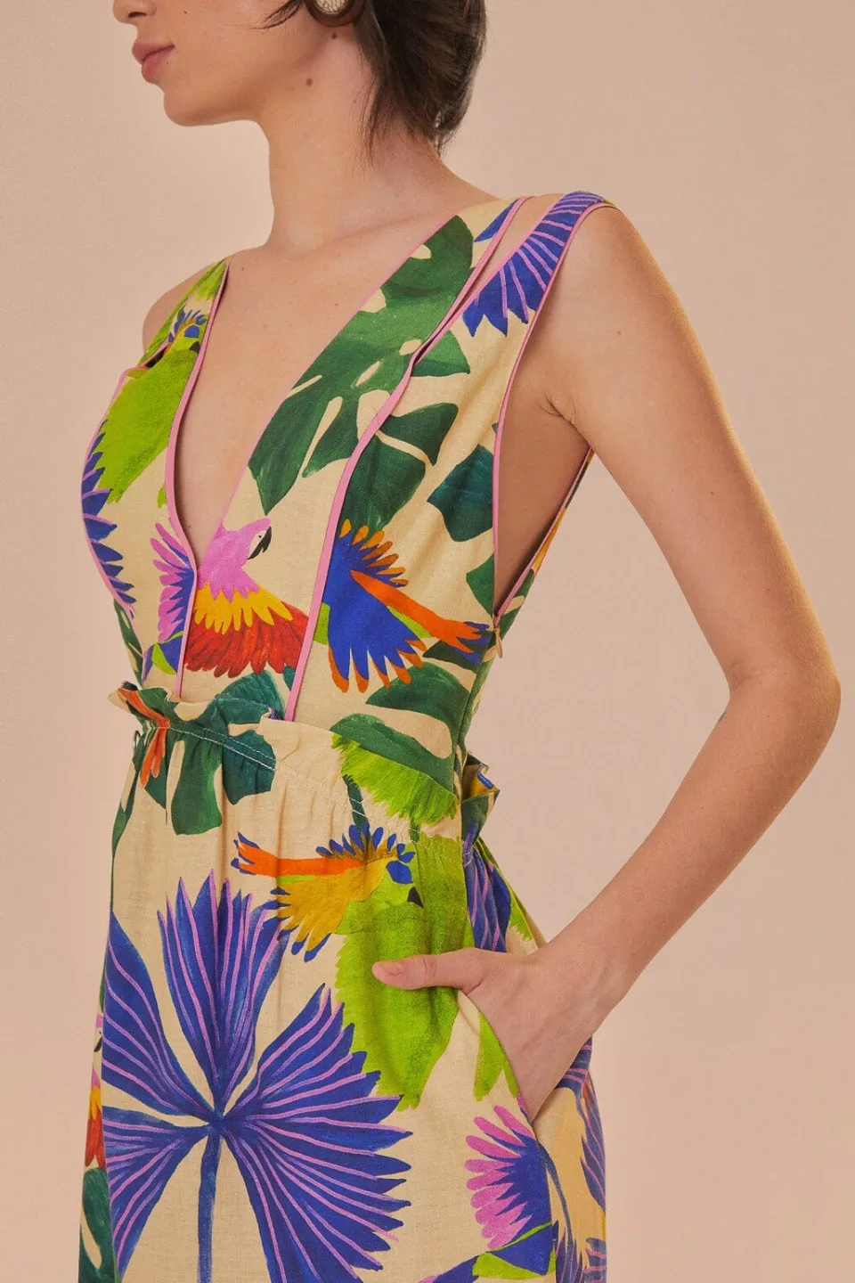 FARM Rio Robes Midi<Robe midi à col en V Sand Macaw Jungle
