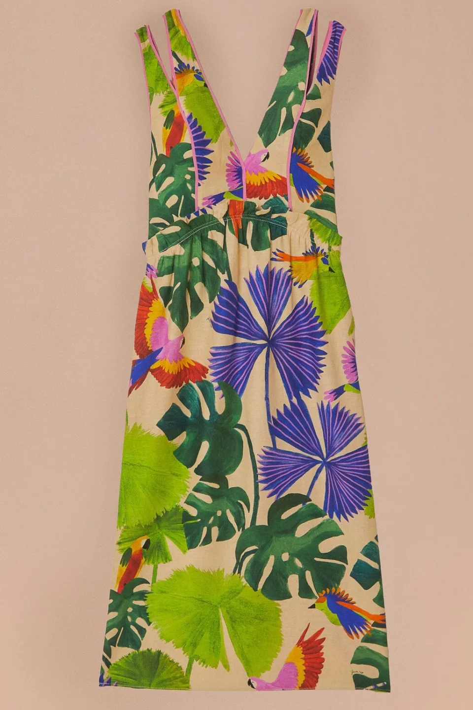 FARM Rio Robes Midi<Robe midi à col en V Sand Macaw Jungle