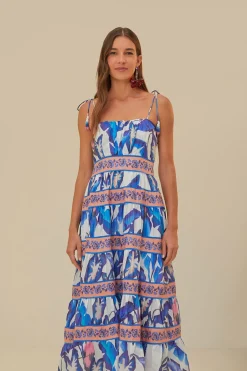 FARM Rio  Robes Midi<Robe midi à feuillage bleu blanc cassé