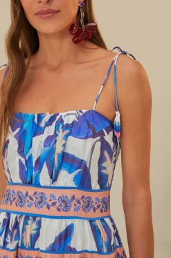 FARM Rio  Robes Midi<Robe midi à feuillage bleu blanc cassé
