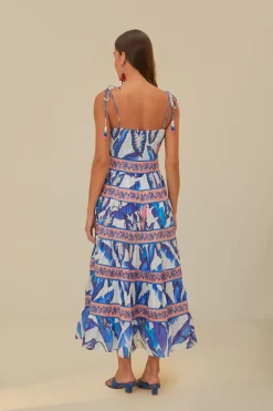 FARM Rio  Robes Midi<Robe midi à feuillage bleu blanc cassé