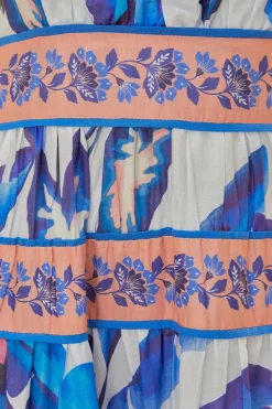FARM Rio  Robes Midi<Robe midi à feuillage bleu blanc cassé