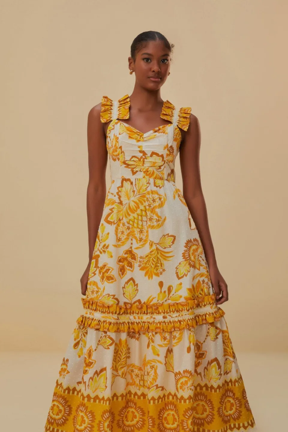 FARM Rio Robes Midi<Robe midi à fleurs Aura blanc cassé