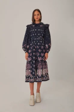 FARM Rio  Robes Midi<Robe midi à manches longues Ainika Martina bleu foncé