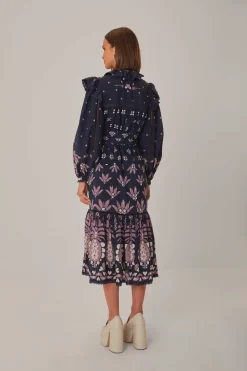 FARM Rio  Robes Midi<Robe midi à manches longues Ainika Martina bleu foncé