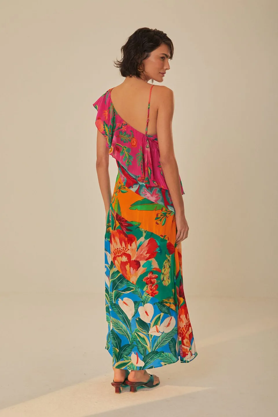 FARM Rio Robes Midi<Robe midi à une bretelle et volants fleuris mélangés