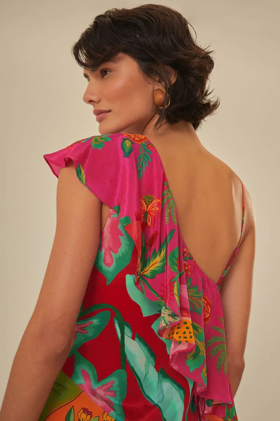 FARM Rio Robes Midi<Robe midi à une bretelle et volants fleuris mélangés