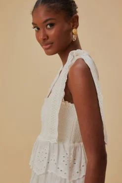 FARM Rio Robes Midi<Robe midi à volants brodés blanc cassé