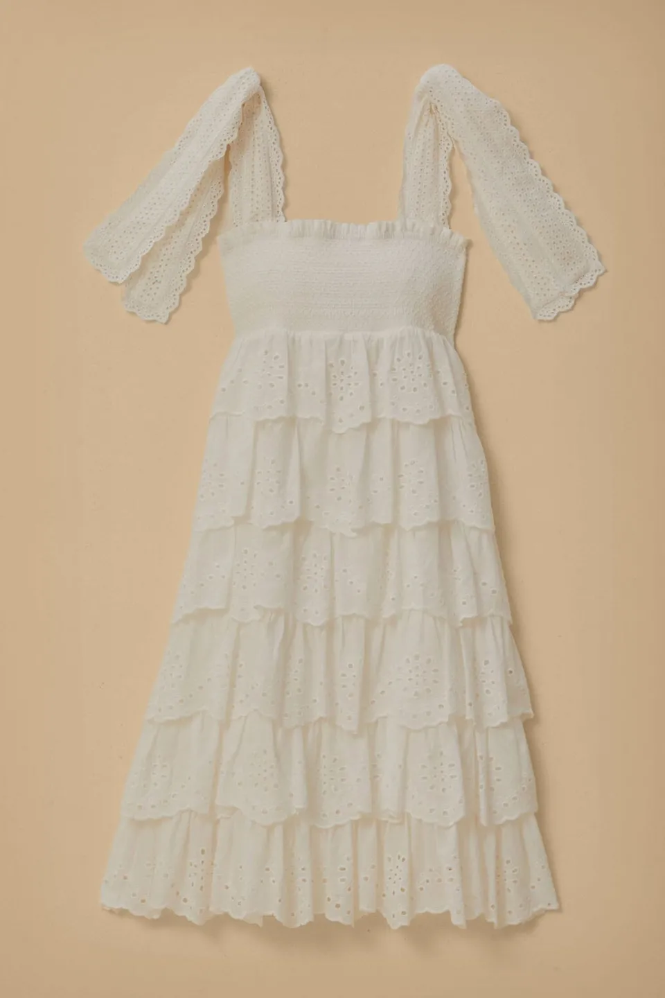 FARM Rio Robes Midi<Robe midi à volants brodés blanc cassé
