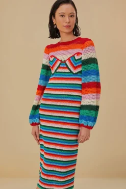 FARM Rio  Robes Midi<Robe midi au crochet à rayures colorées