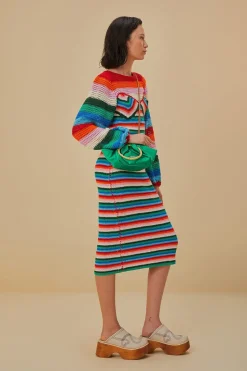 FARM Rio  Robes Midi<Robe midi au crochet à rayures colorées