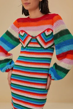 FARM Rio  Robes Midi<Robe midi au crochet à rayures colorées