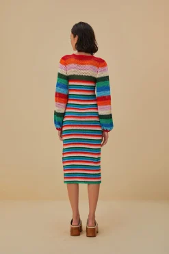 FARM Rio  Robes Midi<Robe midi au crochet à rayures colorées