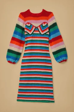 FARM Rio  Robes Midi<Robe midi au crochet à rayures colorées