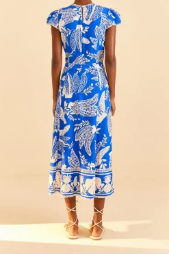 FARM Rio  Robes Midi<Robe midi banane en dentelle bleue