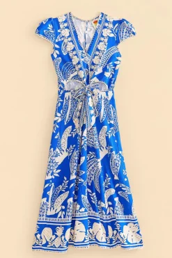 FARM Rio  Robes Midi<Robe midi banane en dentelle bleue