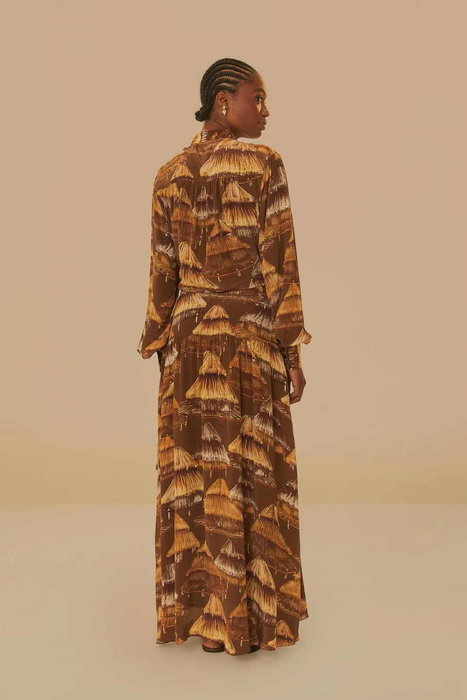 FARM Rio Robes Midi<Robe midi beige à manches longues Malocas