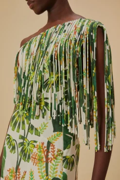 FARM Rio  Robes Midi<Robe midi blanc cassé à franges Tropical Forest