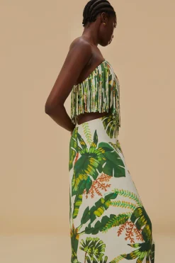 FARM Rio  Robes Midi<Robe midi blanc cassé à franges Tropical Forest