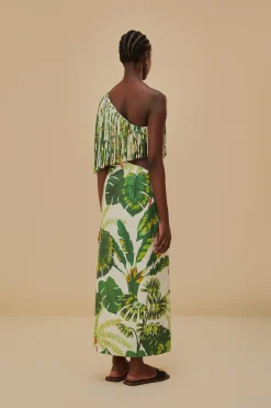 FARM Rio  Robes Midi<Robe midi blanc cassé à franges Tropical Forest