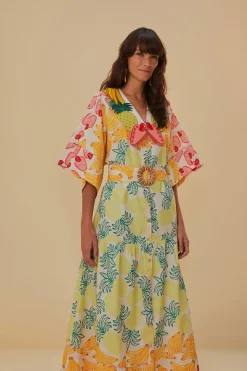 FARM Rio  Robes Midi<Robe midi blanc cassé à fruits tropicaux
